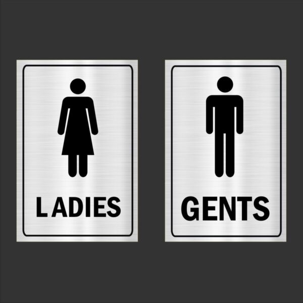 Ladies and Gents Acrylic Sign Board Combo Silver Color 12 x 8 inches 2mm thick Pack of 2 English