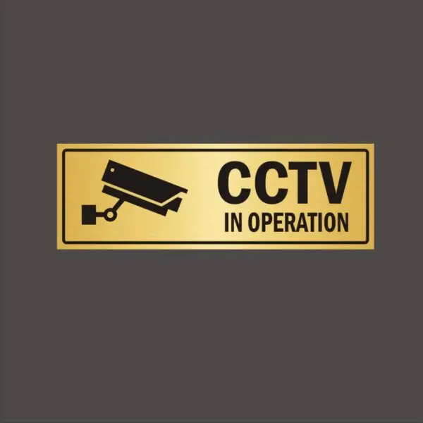 CCTV Signboard gold color Acrylic 12 x 4 inches | 2mm thickness | Pack of 1