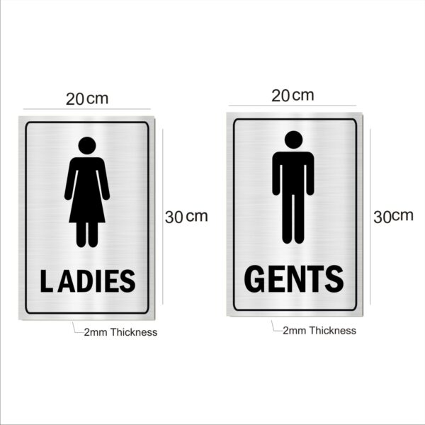 Ladies and Gents Acrylic Sign Board Combo Silver Color 12 x 8 inches 2mm thick Pack of 2 English