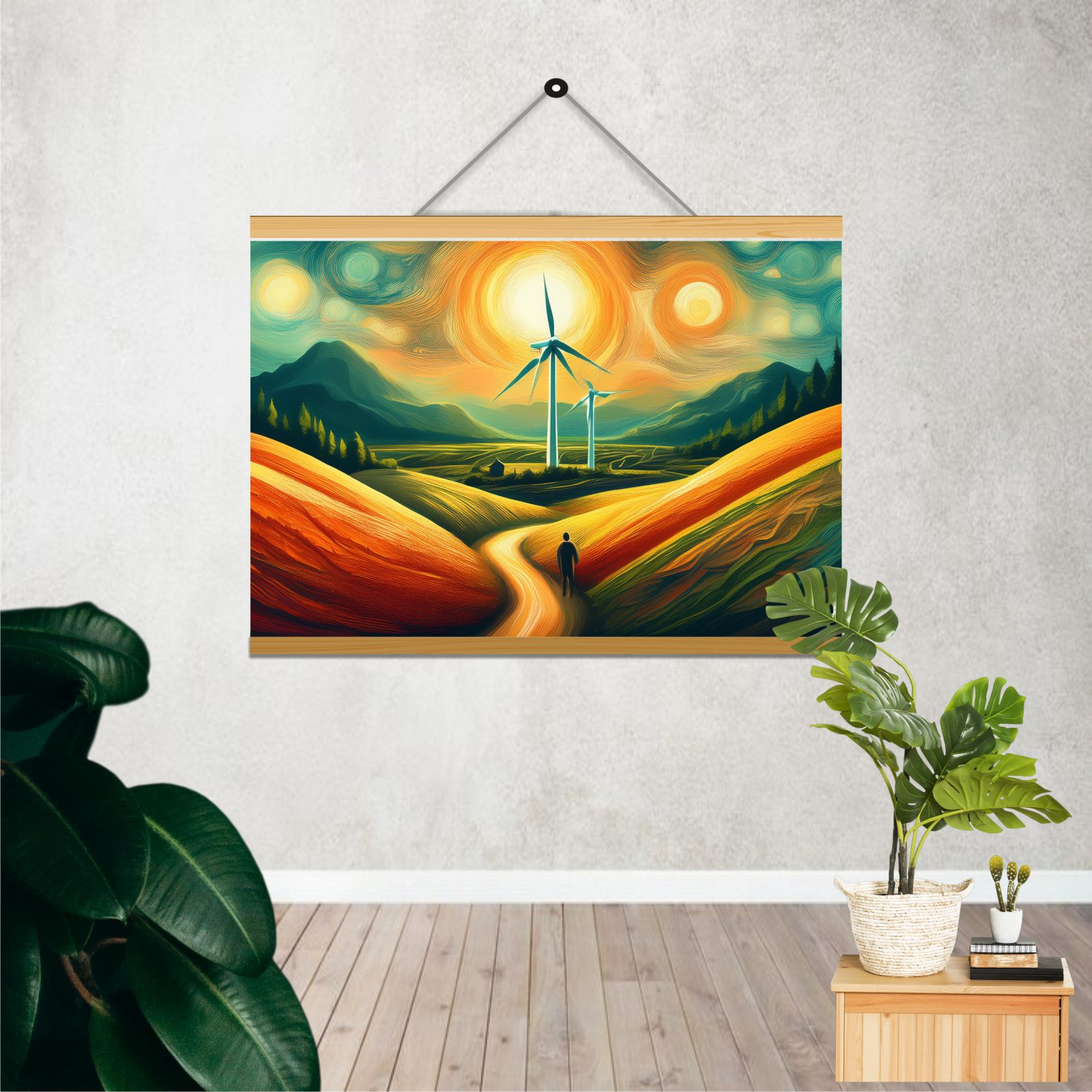 Green Energy Solar Art Printed Canvas Wall Hanging Décor 24x18 inches