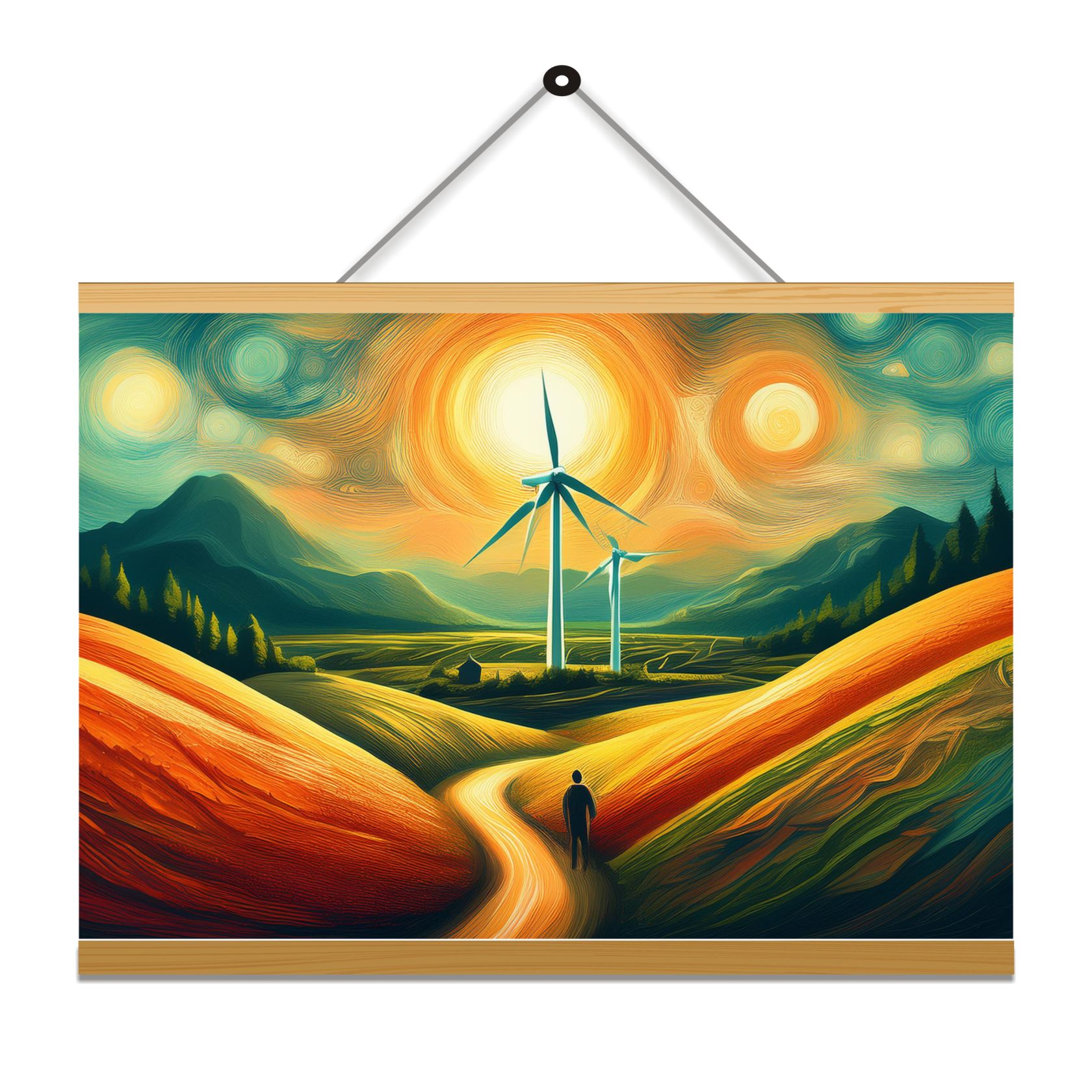 Green Energy Solar Art Printed Canvas Wall Hanging Décor 24x18 inches