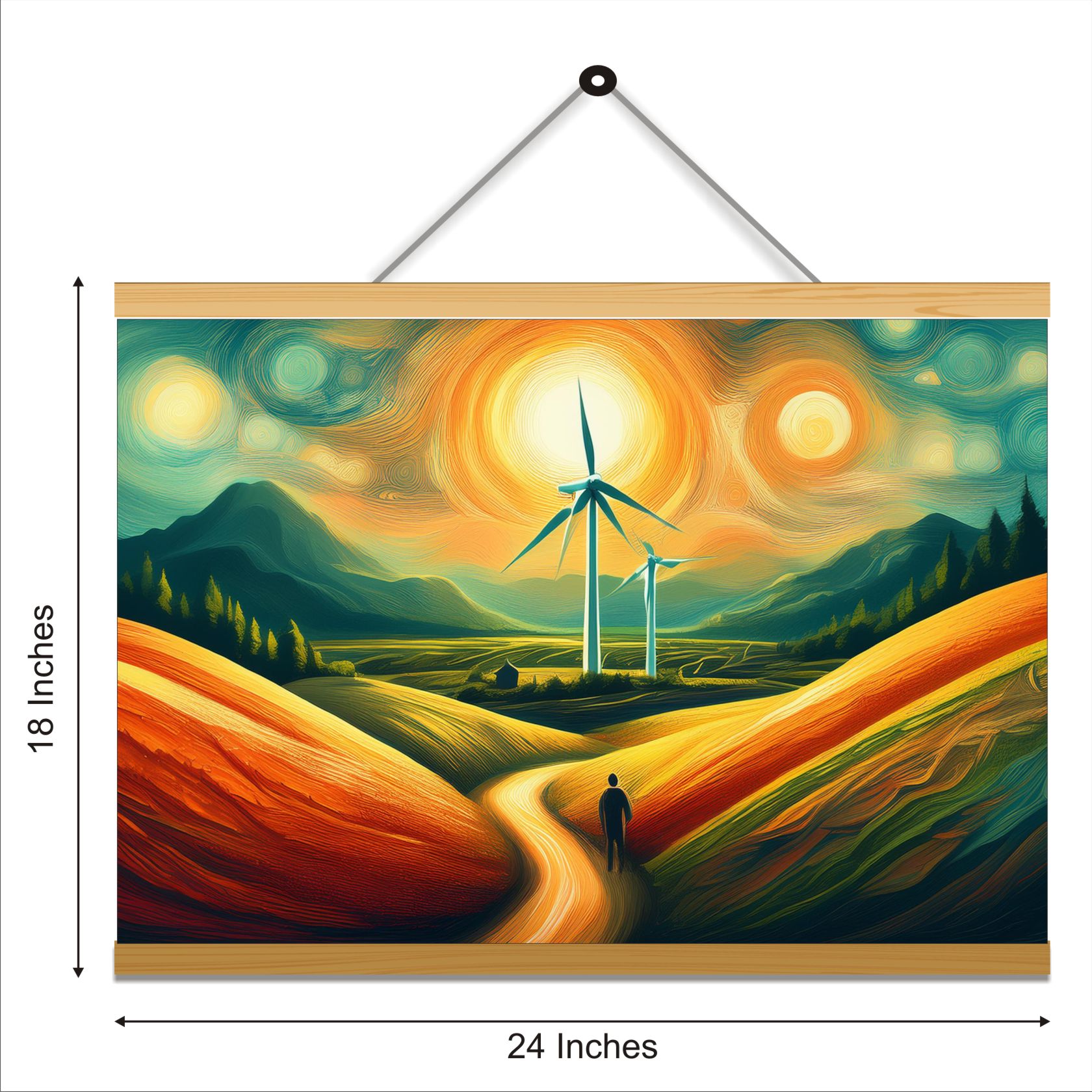 Green Energy Solar Art Printed Canvas Wall Hanging Décor 24x18 inches