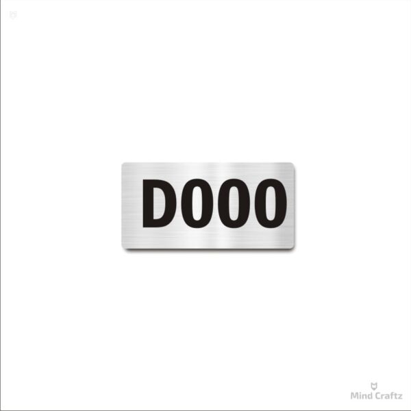 D001 Single Door Number Plates with 1 Piece (Pack of 1) Tower Apartments Building D Series | Printed Silver Acrylic Black Brush Finish Plate with Double Side Tape on Backside