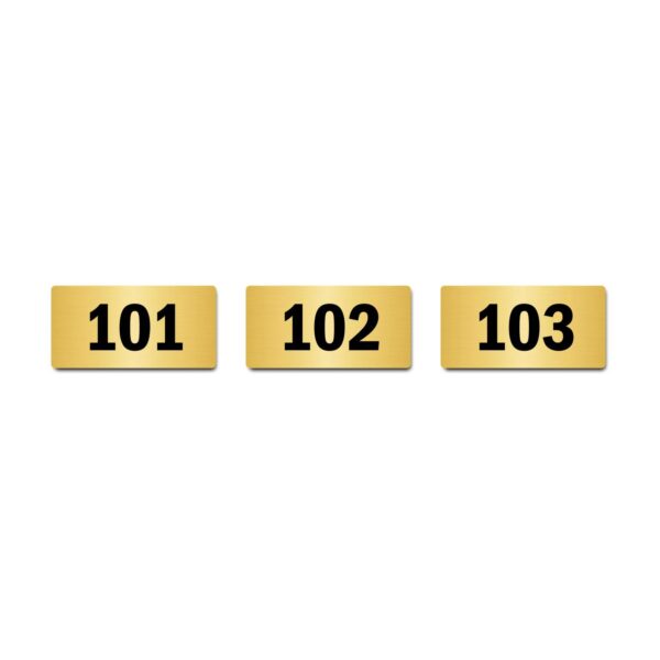 Door Numbers 101 to 103 Acrylic Board Medium Gold Color 2mm Thick 6 x 3 Inches Pack of 3. Suitable for First Floor Buildings, Flats, Apartments, Racks, Shelfs for Arranging | Mindcraftz