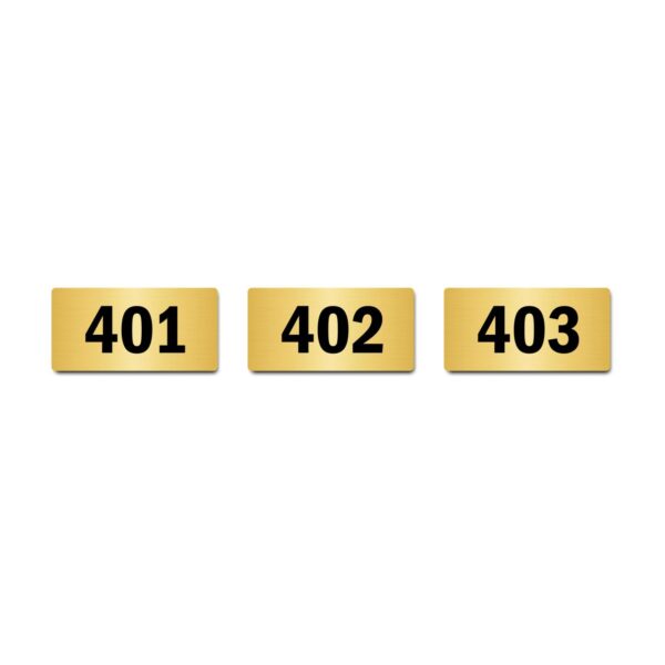 Door Numbers 401 to 403 Acrylic Board Small Gold Color 2mm Thick 4 x 2 Inches Pack of 3. Suitable for Fourth Floor Buildings, Flats, Apartments, Racks, Shelfs for Arranging | Mindcraftz
