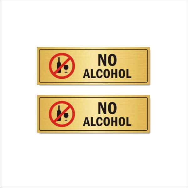 No Alcohol Sign Board Gold Color Acrylic 12 x 4 Inches | Premium Warning Display Signage | 2mm Thick | Pack of 2 | Mindcraftz