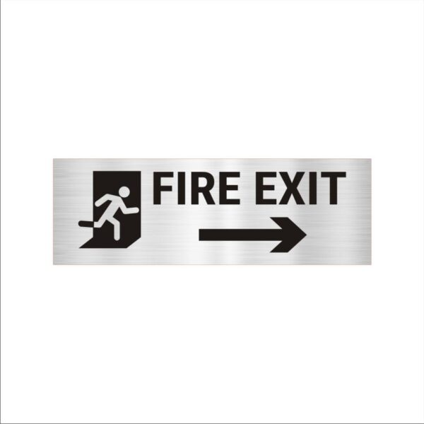 FIRE EXIT RIGHT Acrylic sign board 12 x 4 inches 2mm thick Silver Color