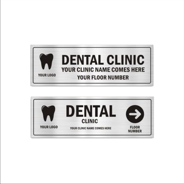 Dental Clinic Custom Combo Acrylic Sign Board Silver Color 2mm thick Right Direction 15x5 Inches Pack of 2