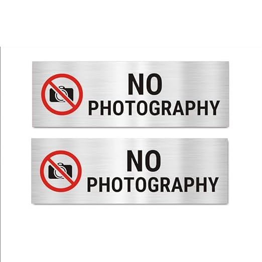 2 Pieces No Photography Acrylic Sign Board Silver Red color Pack of 2 | 12 x 4 inches
