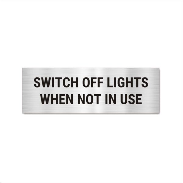 Mindcraftz Switch Off Lights Acrylic Sign Board | Silver Black Reflective Sign | 12 x 4 Inches | 2mm Thick Waterproof Office Signage with Double Side Tape | Suitable for Office, Showroom, Hospital, Mall & Warehouse