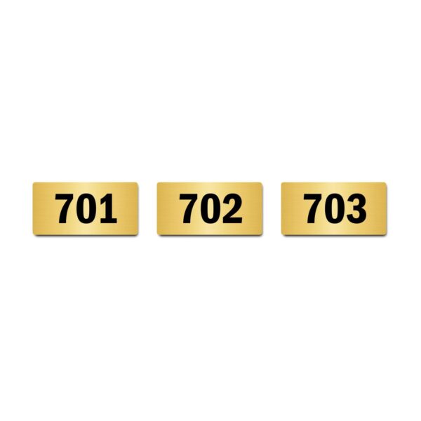 Door Numbers 701 to 703 Acrylic Board Small Gold Color 2mm Thick 4 x 2 Inches Pack of 3. Suitable for Seventh Floor Buildings, Flats, Apartments, Racks, Shelfs for Arranging | Mindcraftz