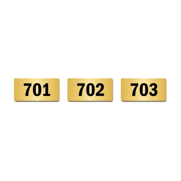 Door Numbers 701 to 703 Acrylic Board Medium Gold Color 2mm Thick 6 x 3 Inches Pack of 3. Suitable for Seventh Floor Buildings, Flats, Apartments, Racks, Shelfs for Arranging | Mindcraftz