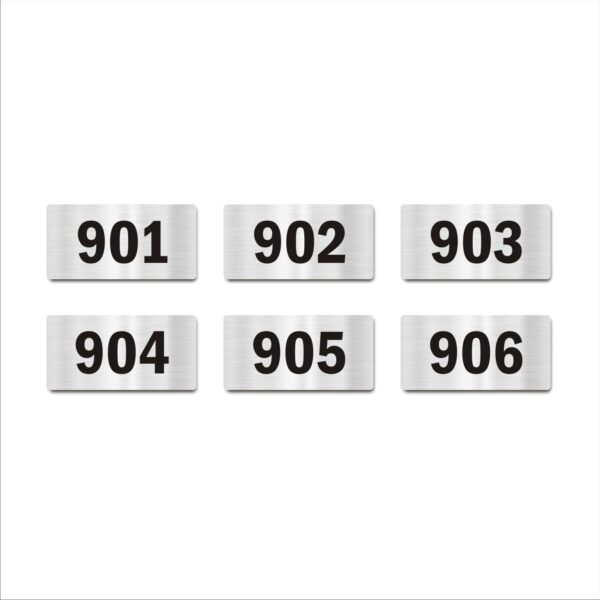 Door Numbers 901 to 906 Acrylic Board Medium Silver Color 2mm Thick 6 x 3 Inches Pack of 6 Suitable for Nineth Floor Buildings, Flats, Apartments, Racks, Shelfs for Arranging | Mindcraftz