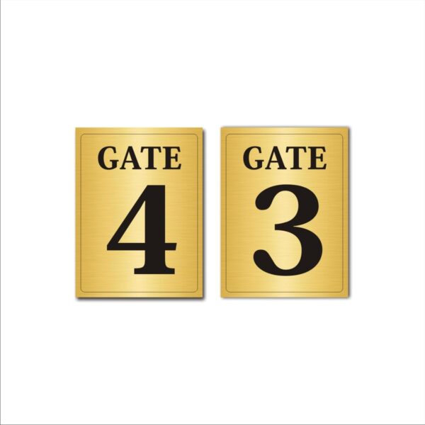 Gate 3,4 Acrylic Sign Board Gold Colour 2 mm thickness12x8 Inches Pack of 2