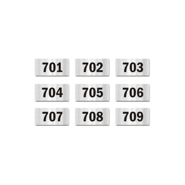 Door Numbers 701 to 709 Acrylic Board Medium Silver Color 2mm Thick 6 x 3 Inches Pack of 9 Suitable for Seventh Floor Buildings, Flats, Apartments, Racks, Shelfs for Arranging | Mindcraftz