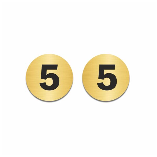 Number Five Round Acrylic Sign Board | Gold 6 x 6 Inches 2mm Thick | Multipurpose Section, Cabin, Counter, Rack & Floor Number | Arranging Numbers |Ideal for Office, Warehouse | Mindcraftz