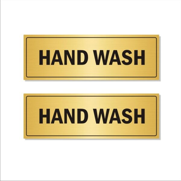 Hand Wash Horizontal Gold Color Acrylic Signboard 12 x 4 inches | 2mm Thick | Pack of 2 | Mindcraftz
