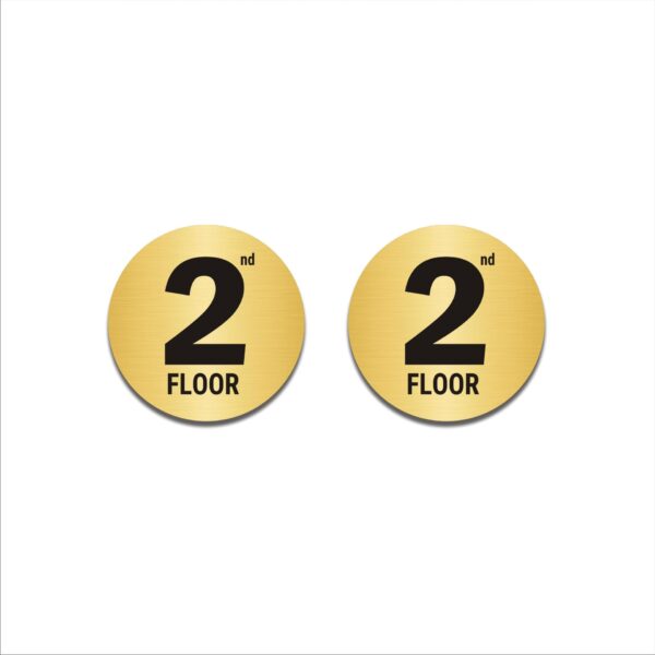 Round Second Floor Acrylic Sign Board Gold Colour 2mm thickness 6x6 Inches Pack of 2