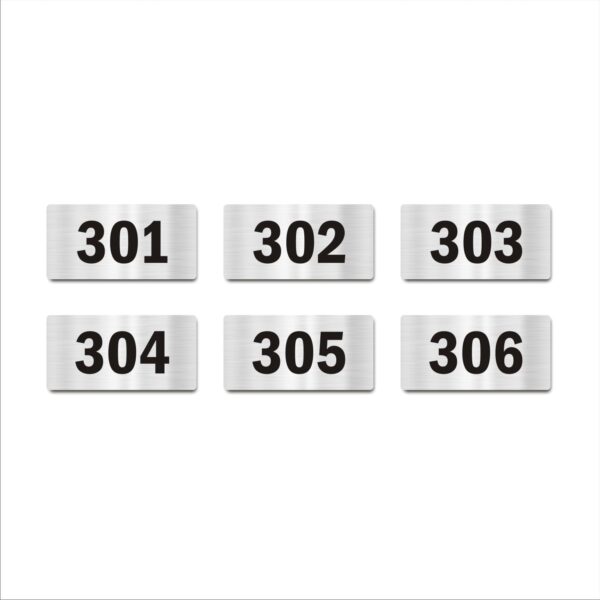 Door Numbers 301 to 306 Acrylic Board Medium Silver Color 2mm Thick 6 x 3 Inches Pack of 6 Suitable for Third Floor Buildings, Flats, Apartments, Racks, Shelfs for Arranging | Mindcraftz