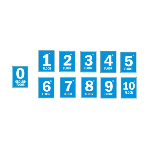 G plus Ten Floor Lift Lobby Staircase Floor Number Acrylic Sign Board Blue Color 2mm Thickness 8 x 6 inches Pack of 11