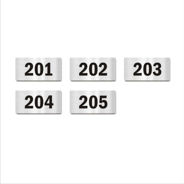 Second Floor Five Door Numbers Silver 2mm thickness 4 x 2 inches Acrylic Board Pack of 5