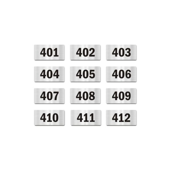 Door Numbers 401 to 412 Acrylic Board Medium Silver Color 2mm Thick 6 x 3 Inches Pack of 12 Suitable for Fourth Floor Buildings, Flats, Apartments, Racks, Shelfs for Arranging | Mindcraftz