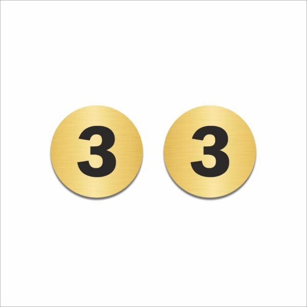Number Three Round Acrylic Sign Board | Gold 6 x 6 Inches 2mm Thick | Multipurpose Section, Cabin, Counter, Rack & Floor Number | Arranging Numbers |Ideal for Office, Warehouse | Mindcraftz