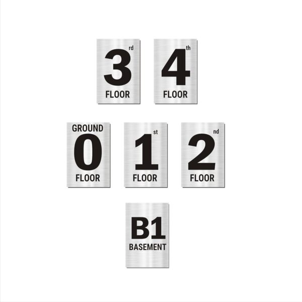 Silver Color Floor Numbers Signboards Display stickers for four floor buildings 12 x 8 inches Pack of 6