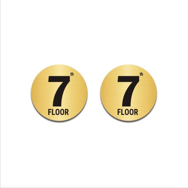 Round Seventh Floor Acrylic Sign Board Gold Colour 2mm thickness 6x6 Inches Pack of 2