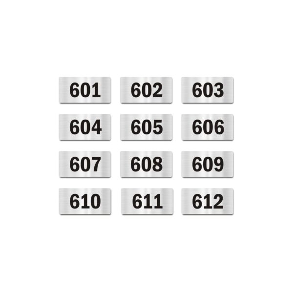 Door Numbers 601 to 612 Acrylic Board Medium Silver Color 2mm Thick 6 x 3 Inches Pack of 12 Suitable for Sixth Floor Buildings, Flats, Apartments, Racks, Shelfs for Arranging | Mindcraftz