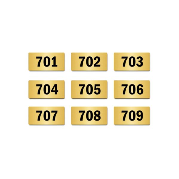 Door Numbers 701 to 709 Acrylic Board Medium Gold Color 2mm Thick 6 x 3 Inches Pack of 9. Suitable for Seventh Floor Buildings, Flats, Apartments, Racks, Shelfs for Arranging | Mindcraftz