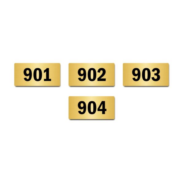 Door Numbers 901 to 904 Acrylic Board Medium Gold Color 2mm Thick 6 x 3 Inches Pack of 4. Suitable for Nineth Floor Buildings, Flats, Apartments, Racks, Shelfs for Arranging | Mindcraftz