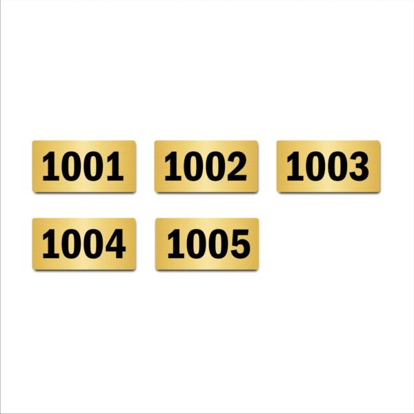 Door Numbers 1001 to 1005 Acrylic Board Medium Gold Color 2mm Thick 6 x 3 Inches Pack of 5. Suitable for Tenth Floor Buildings, Flats, Apartments, Racks, Shelfs for Arranging | Mindcraftz