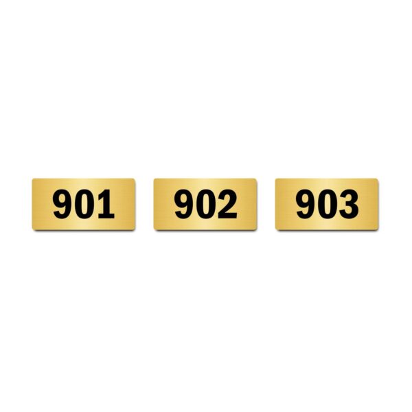 Door Numbers 901 to 903 Acrylic Board Small Gold Color 2mm Thick 4 x 2 Inches Pack of 4. Suitable for Nineth Floor Buildings, Flats, Apartments, Racks, Shelfs for Arranging | Mindcraftz