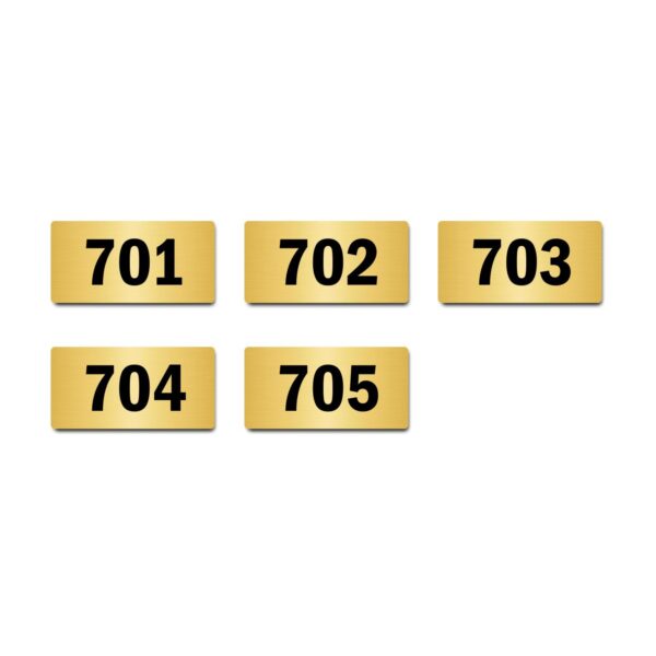 Door Numbers 701 to 705 Acrylic Board Medium Gold Color 2mm Thick 6 x 3 Inches Pack of 5. Suitable for Seventh Floor Buildings, Flats, Apartments, Racks, Shelfs for Arranging | Mindcraftz