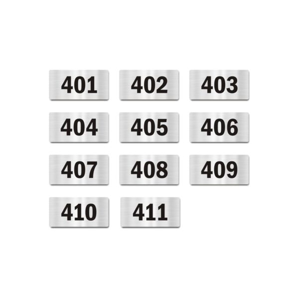 Door Numbers 401 to 411 Acrylic Board Medium Silver Color 2mm Thick 6 x 3 Inches Pack of 11 Suitable for Fourth Floor Buildings, Flats, Apartments, Racks, Shelfs for Arranging | Mindcraftz