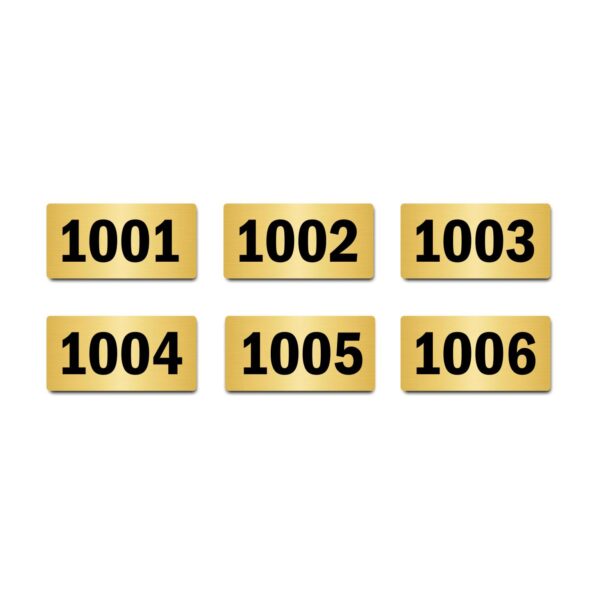 Door Numbers 1001 to 1006 Acrylic Board Medium Gold Color 2mm Thick 6 x 3 Inches Pack of 6. Suitable for Tenth Floor Buildings, Flats, Apartments, Racks, Shelfs for Arranging | Mindcraftz