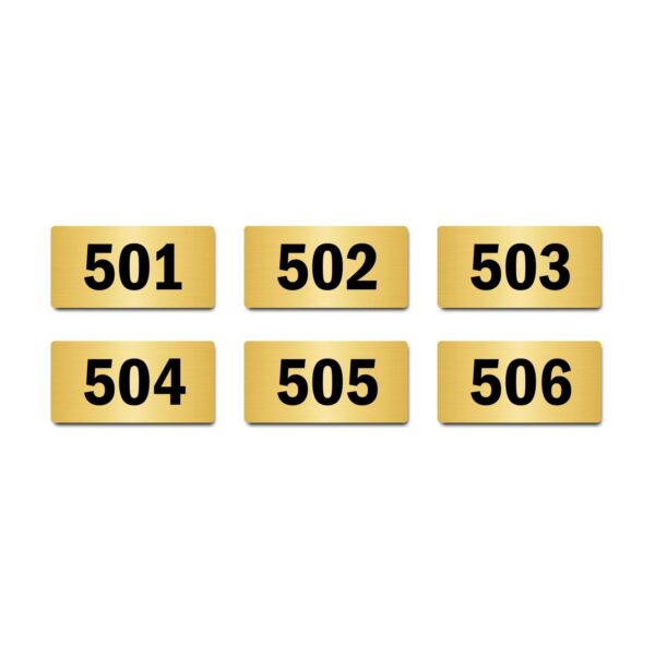 Door Numbers 501 to 506 Acrylic Board Medium Gold Color 2mm Thick 6 x 3 Inches Pack of 6. Suitable for Fifth Floor Buildings, Flats, Apartments, Racks, Shelfs for Arranging | Mindcraftz