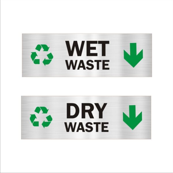Dry Wet Garbage Waste Dustbin Trash Bucket Wall mount Acrylic Signboard Silver color 15x5 inches 2mm thick. Used for Garbage Waste Management (Wet & Dry).