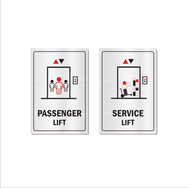 Passenger Lift and Service Lift Acrylic Sign Board Silver Color 12x8 inches Pack of 2 English .Suitable for Hospitals, Office Buildings, Business, Medical Centres, Hotels, Apartments, etc. Mindcraftz?