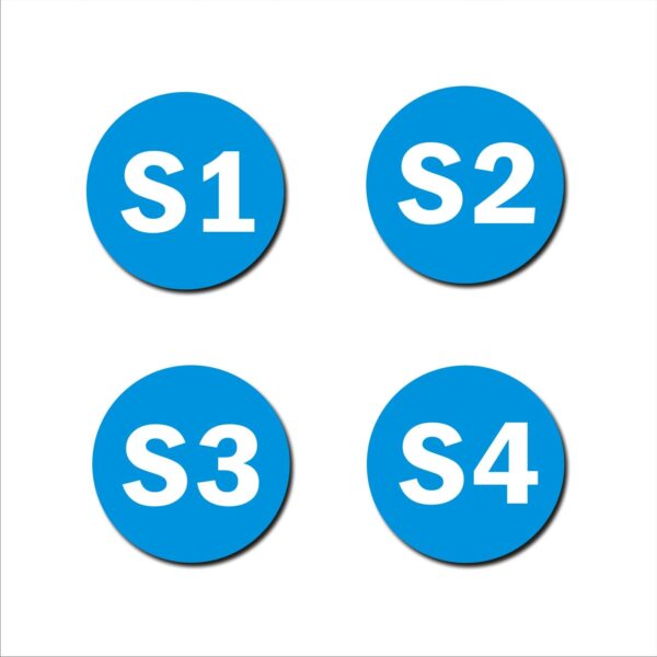 Second Floor S1,S2,S3,S4 Door Numbers Round Acrylic Sign Board Blue Colour 2mm Thick 4x4 Inches | Medium | Pack of 4 | Mindcraftz