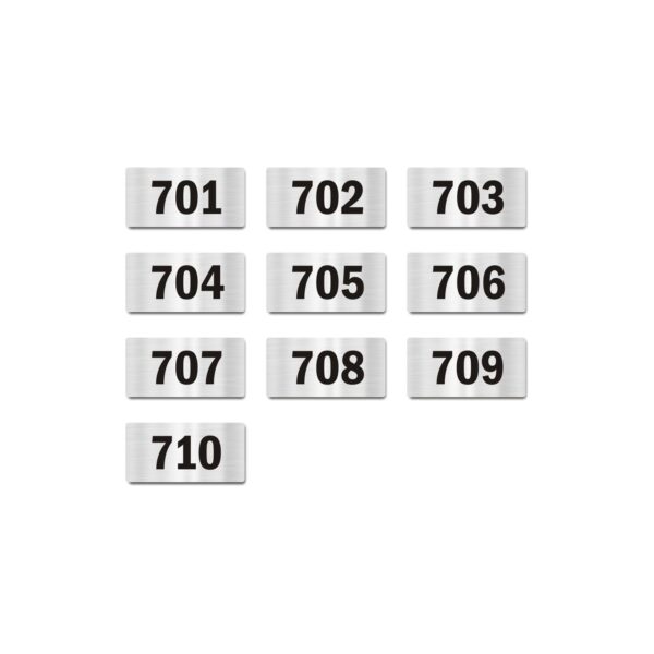 Door Numbers 701 to 710 Acrylic Board Medium Silver Color 2mm Thick 6 x 3 Inches Pack of 10 Suitable for Seventh Floor Buildings, Flats, Apartments, Racks, Shelfs for Arranging | Mindcraftz