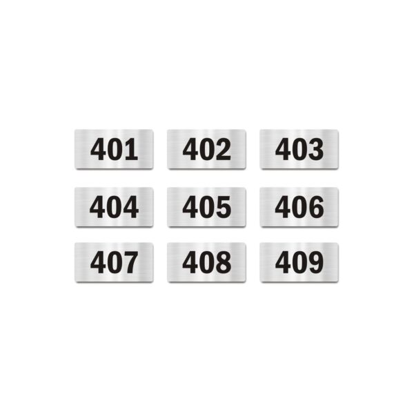 Door Numbers 401 to 409 Acrylic Board Medium Silver Color 2mm Thick 6 x 3 Inches Pack of 9 Suitable for Fourth Floor Buildings, Flats, Apartments, Racks, Shelfs for Arranging | Mindcraftz
