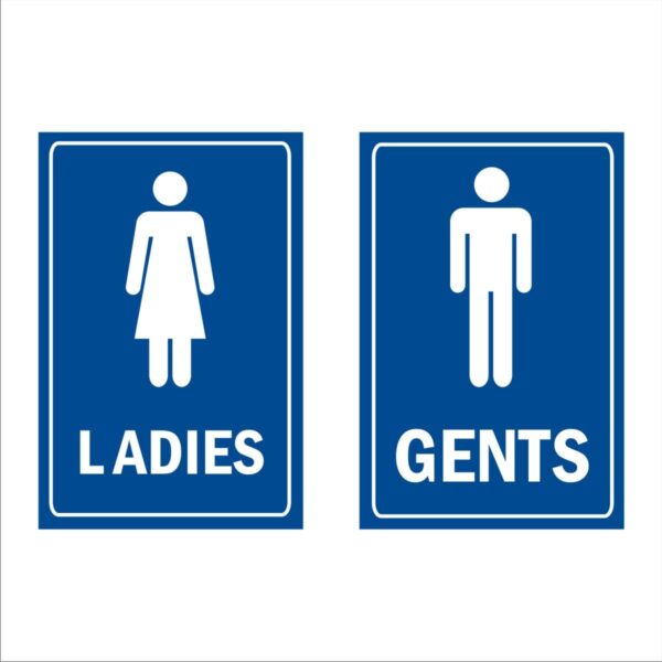 Ladies and Gents Acrylic Sign Board Combo Blue Color 12 x 8 inches 2mm thick Pack of 2 English