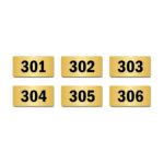 Door Numbers 301 to 306 Acrylic Board Medium Gold Color 2mm Thick 6 x 3 Inches Pack of 6. Suitable for Third Floor Buildings, Flats, Apartments, Racks, Shelfs for Arranging | Mindcraftz
