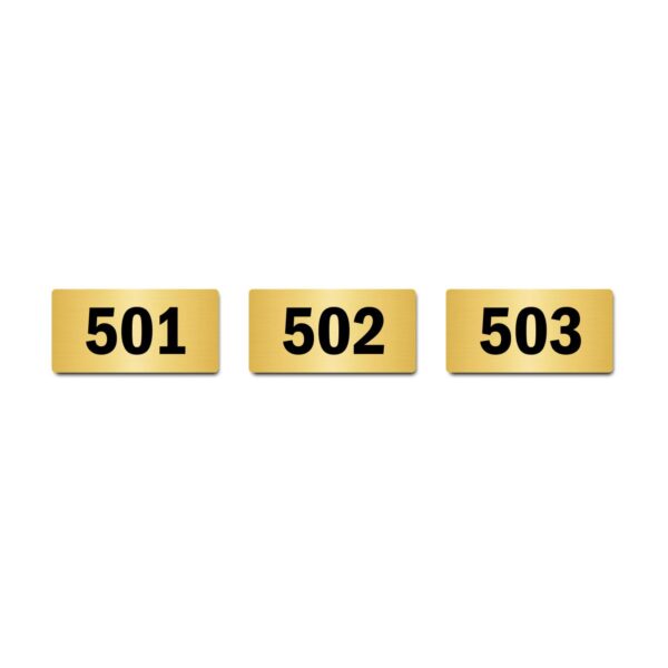 Door Numbers 501 to 503 Acrylic Board Small Gold Color 2mm Thick 4 x 2 Inches Pack of 3. Suitable for Fifth Floor Buildings, Flats, Apartments, Racks, Shelfs for Arranging | Mindcraftz