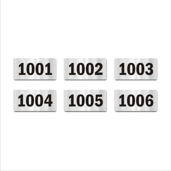 Door Numbers 1001 to 1006 Acrylic Board Medium Silver Color 2mm Thick 6 x 3 Inches Pack of 6 Suitable for Tenth Floor Buildings, Flats, Apartments, Racks, Shelfs for Arranging | Mindcraftz