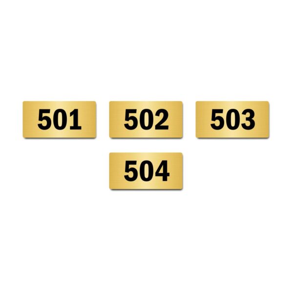 Door Numbers 501 to 504 Acrylic Board Medium Gold Color 2mm Thick 6 x 3 Inches Pack of 4. Suitable for Fifth Floor Buildings, Flats, Apartments, Racks, Shelfs for Arranging | Mindcraftz