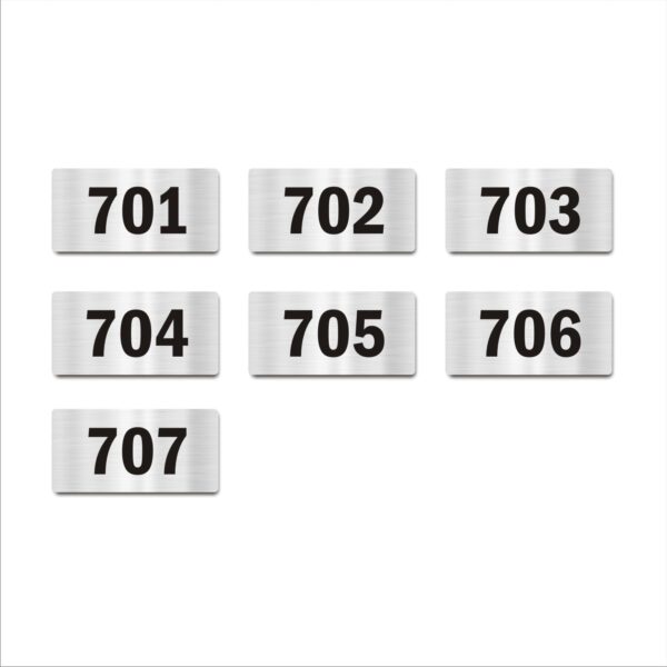 Door Numbers 701 to 707 Acrylic Board Medium Silver Color 2mm Thick 6 x 3 Inches Pack of 7 Suitable for Seventh Floor Buildings, Flats, Apartments, Racks, Shelfs for Arranging | Mindcraftz