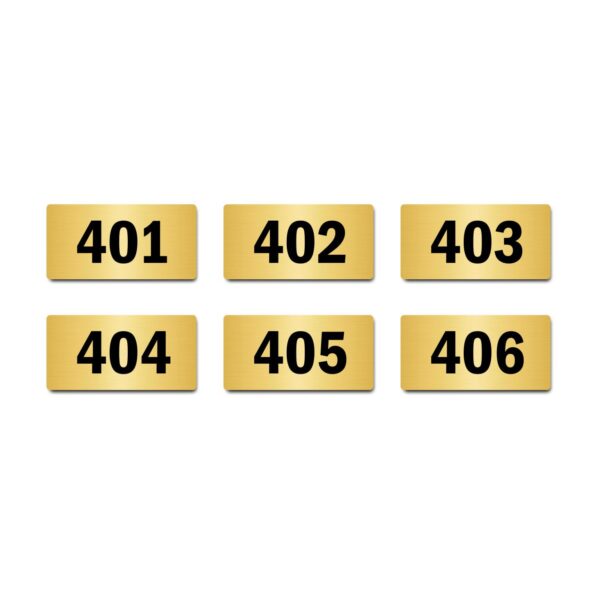 Door Numbers 401 to 406 Acrylic Board Medium Gold Color 2mm Thick 6 x 3 Inches Pack of 6. Suitable for Fourth Floor Buildings, Flats, Apartments, Racks, Shelfs for Arranging | Mindcraftz